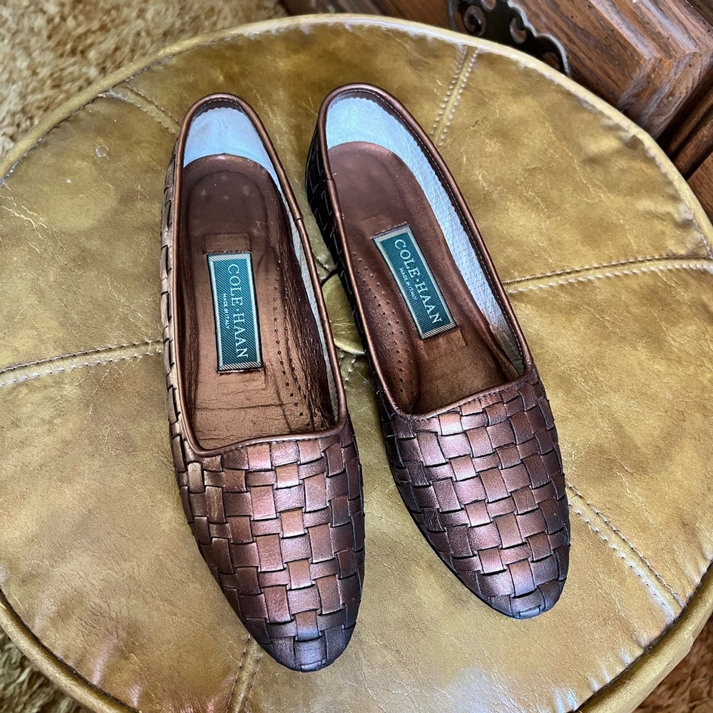 Vintage Cole Hann Woven Metallic Copper Flats